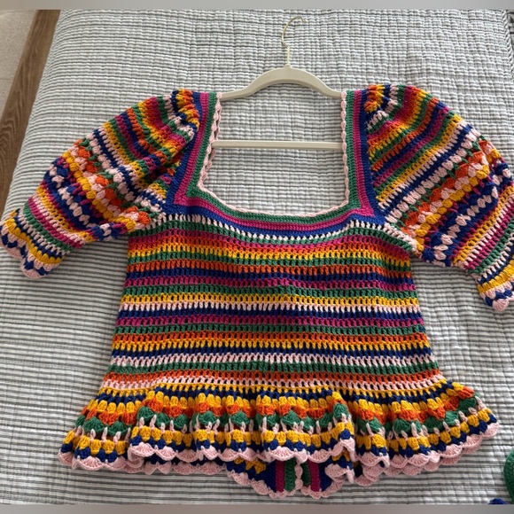 Farm Rio Multi Stitches Crochet Blouse Small - Picture 7 of 10